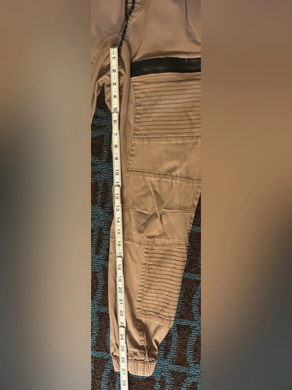 Ring of Fire Men's Tan Ribbed Jogger Pants with Zip Detail